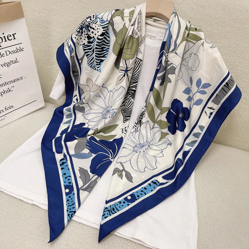 110cm Floral Twill Silk Scarf for Women – Elegant Korean Style Imitation Silk Shawl | Souqazam UAE