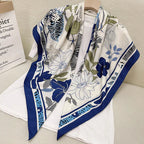 110cm Floral Twill Silk Scarf for Women – Elegant Korean Style Imitation Silk Shawl | Souqazam UAE