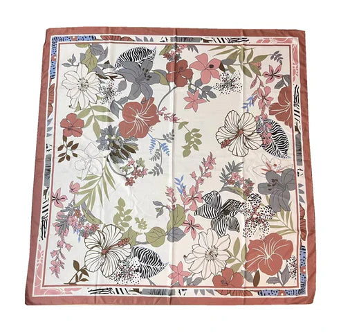 110cm Floral Twill Silk Scarf for Women – Elegant Korean Style Imitation Silk Shawl | Souqazam UAE