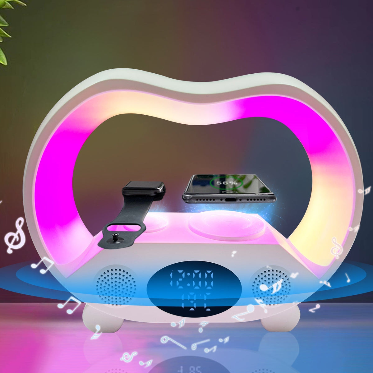 6-in-1 Smart LED Table Lamp with Wireless - مصباح ذكي 6 في 1 مع شاحن وسماعة
