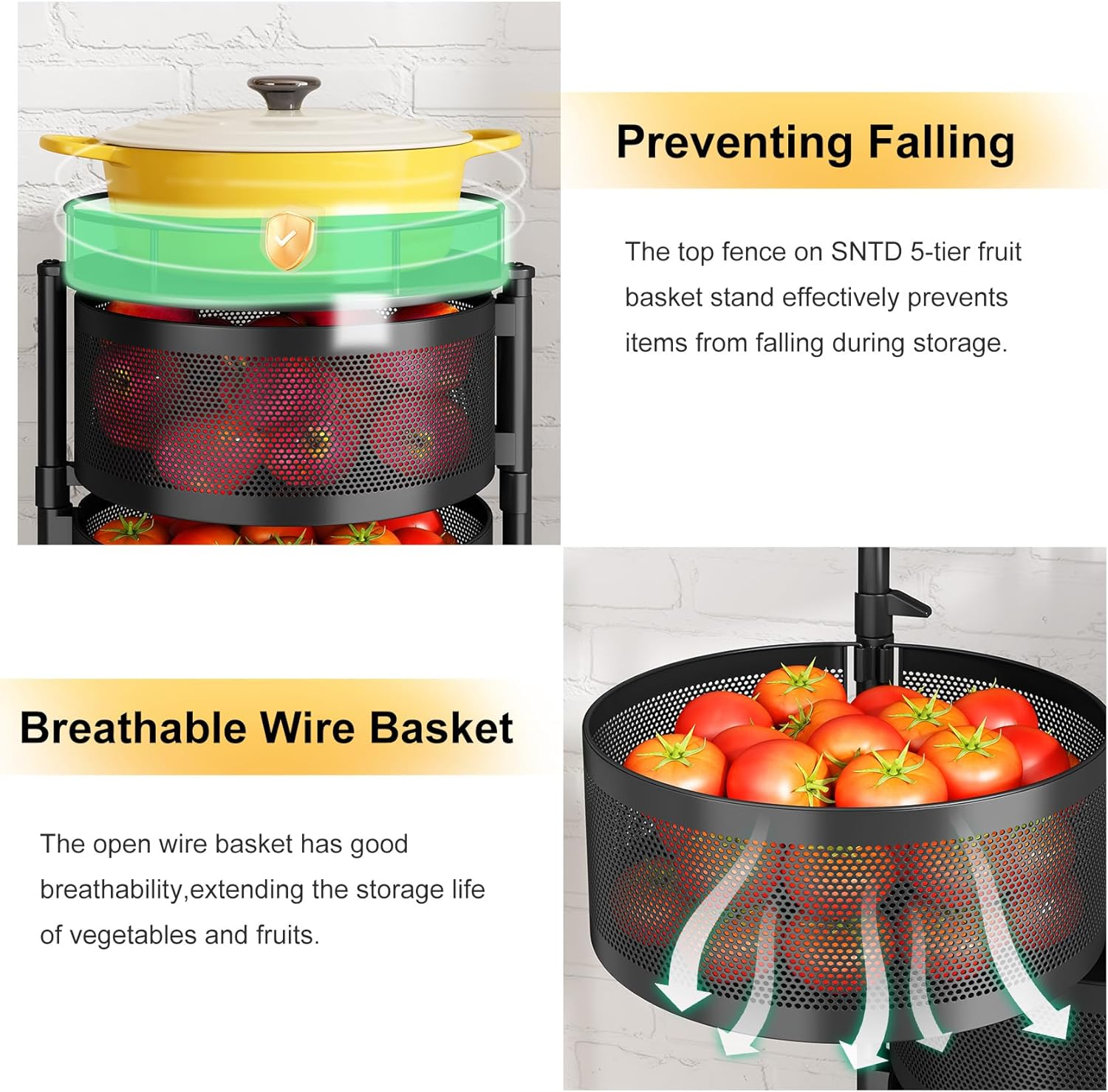 360° Rotating Fruit & Vegetable Basket Bowls with Wheels | Souqazam