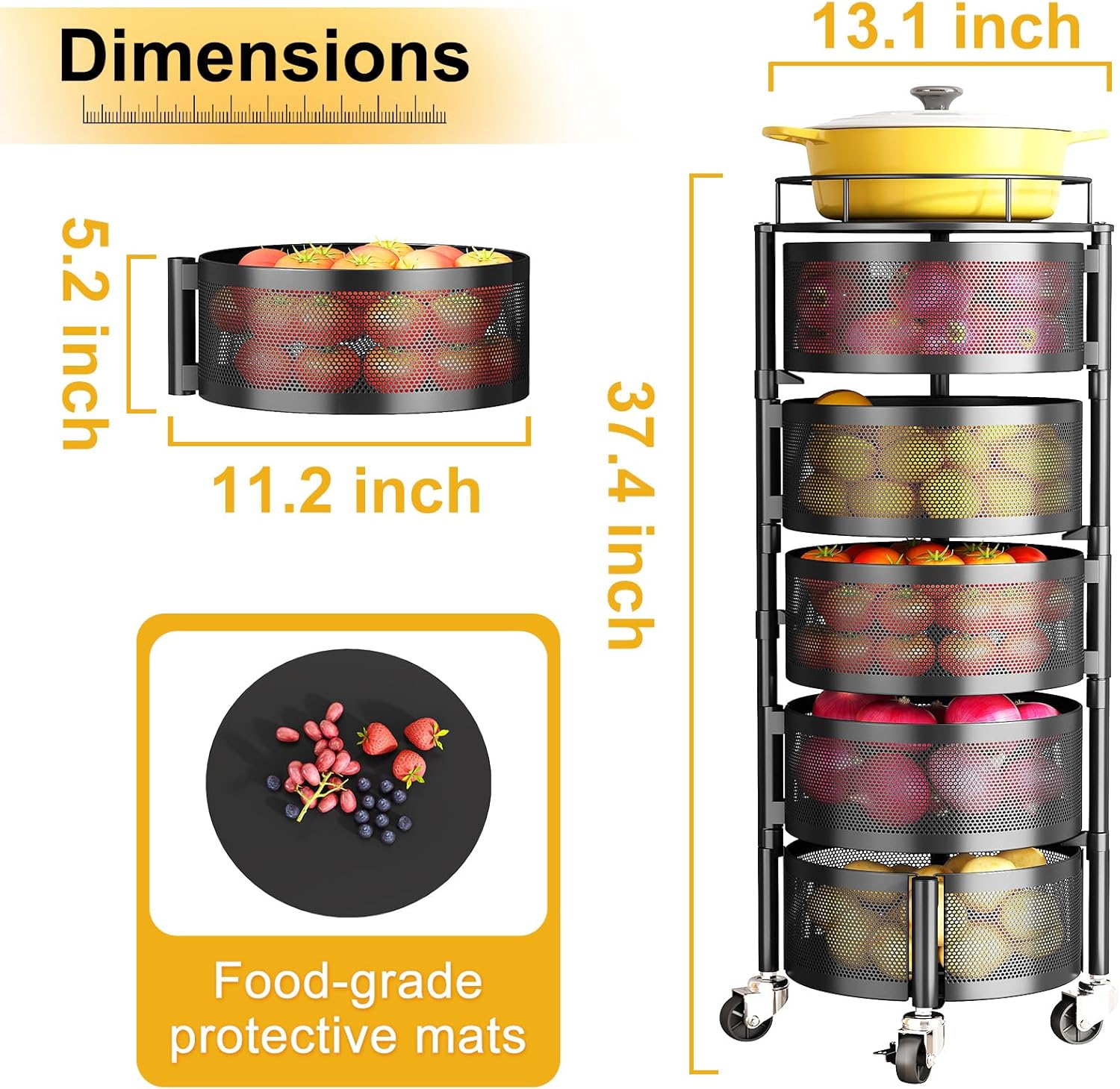 360° Rotating Fruit & Vegetable Basket Bowls with Wheels | Souqazam