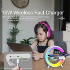 Smart LED Table Lamp Wireless Charger, Night Light, Alarm Clock, and Bluetooth Speaker
