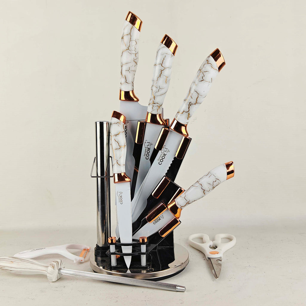 Professional Rose Gold Knife Set (6Pcs) – Stylish Chef Tools with Holder