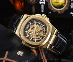 Barrel-Shaped Men’s Leather Strap Waterproof Mechanical Watch – Luxury Timepiece UAE