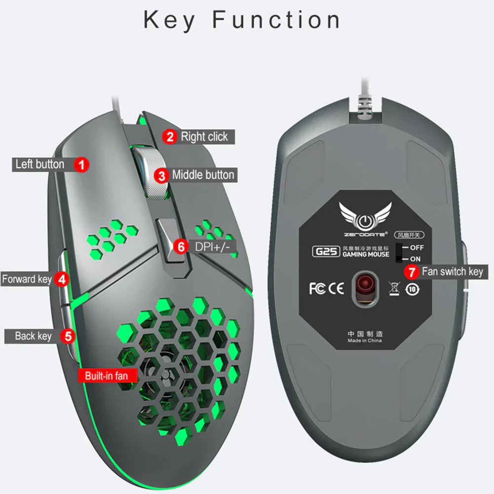 Cooling Hole Mechanical Gaming Mouse – RGB Lights, Built-in Fan, 3200 DPI | Souqazam UAE