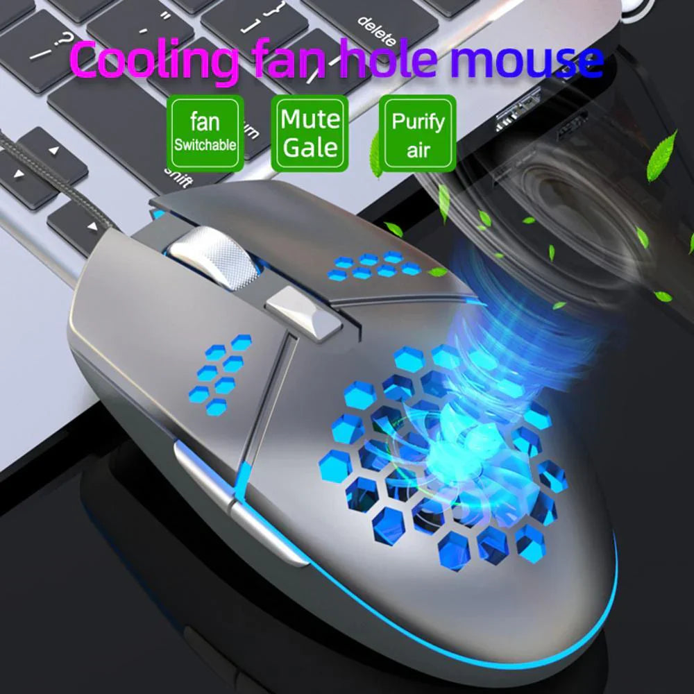 Cooling Hole Mechanical Gaming Mouse – RGB Lights, Built-in Fan, 3200 DPI | Souqazam UAE