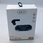 White box with black air purifier illustration and 'AIR 33' branding on a white background