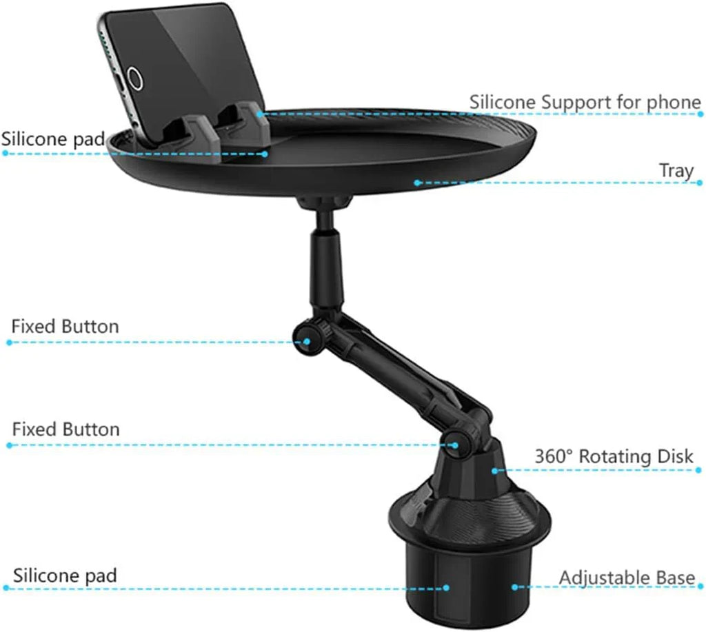 3-in-1 Car Cup Holder Food Tray with Phone Stand – Swivel Design | Souqazam UAE