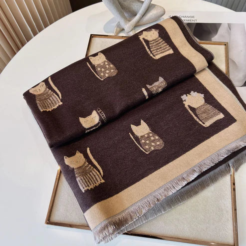 Cute Kitten Plaid Cashmere Shawl Scarf – Soft, Warm & Stylish Winter Wrap | Souqazam UAE