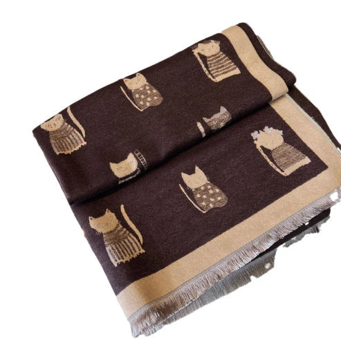 Cute Kitten Plaid Cashmere Shawl Scarf – Soft, Warm & Stylish Winter Wrap | Souqazam UAE