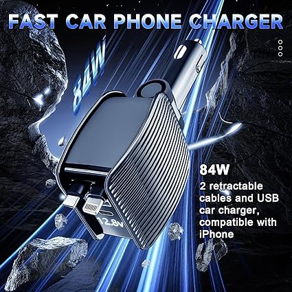 84W Retractable Car Charger – Fast Charging USB for All Devices | Souqazam UAE