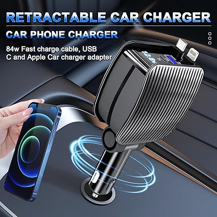 84W Retractable Car Charger – Fast Charging USB for All Devices | Souqazam UAE