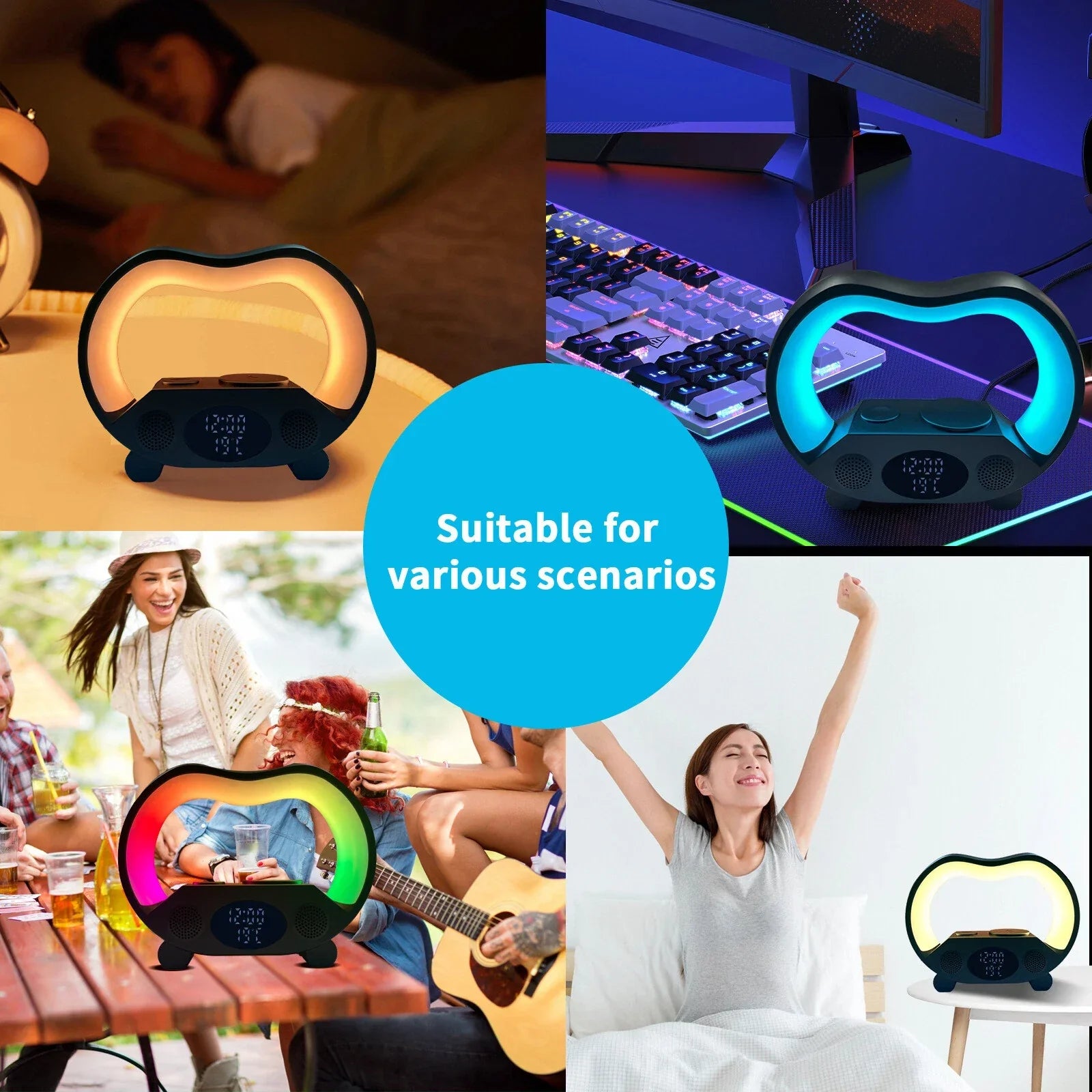 6-in-1 Smart LED Table Lamp with Wireless - مصباح ذكي 6 في 1 مع شاحن وسماعة
